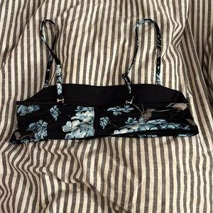 frankies black and blue floral pattern swim bandeau w/removable straps